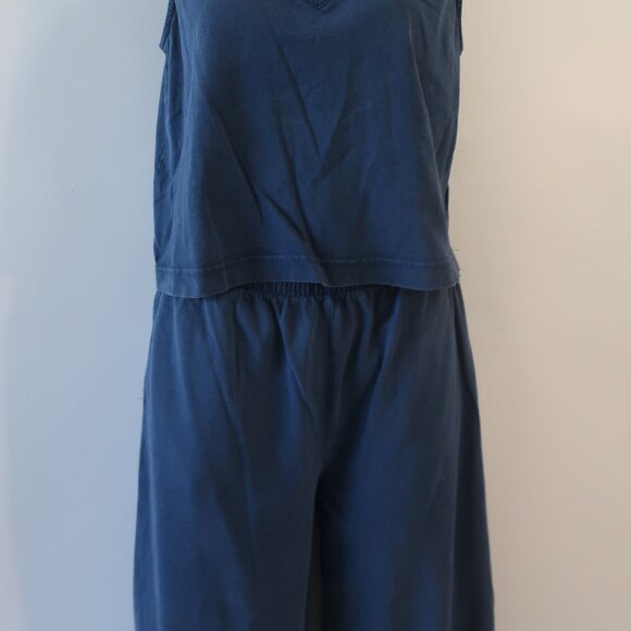 Women Z Supply Teal 2Pc Lounge Set Cotton V-Neck Top Pull-On Flared Crop Pants M - Picture 5 of 13